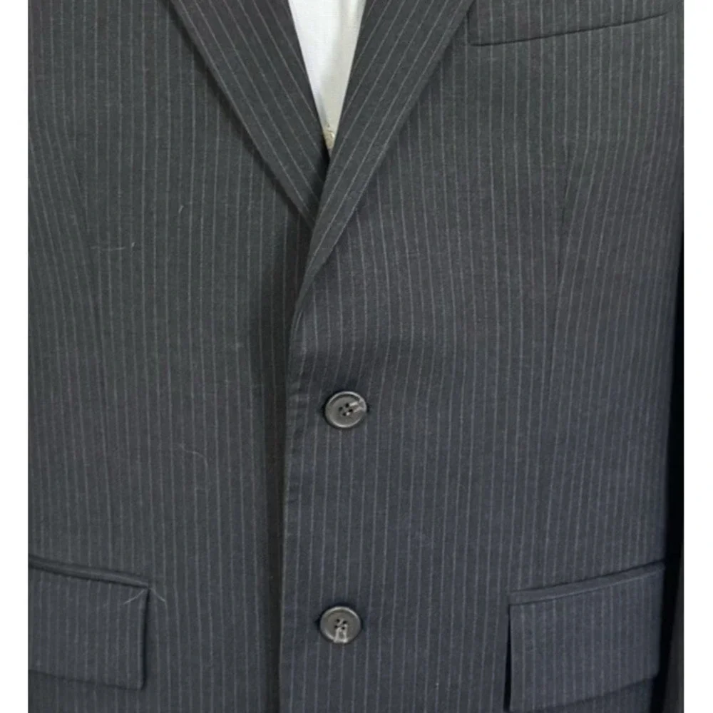 Lauren‎ Ralph Lauren Blazer Mens 42T Wool Cashmere Black Blue Pinstripe